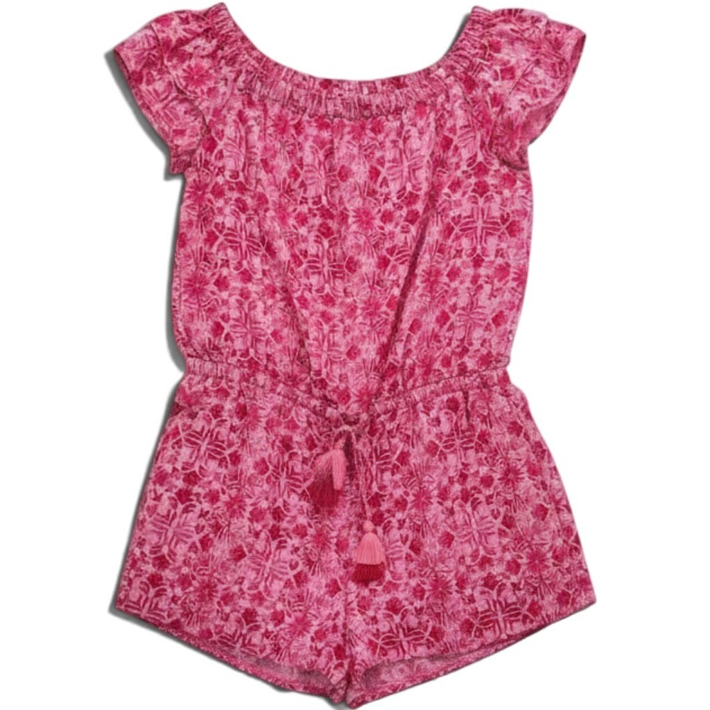 Vineyard Vines Romper Womens S Floral Pink Off Shoulder Flutter Sleeve EUC